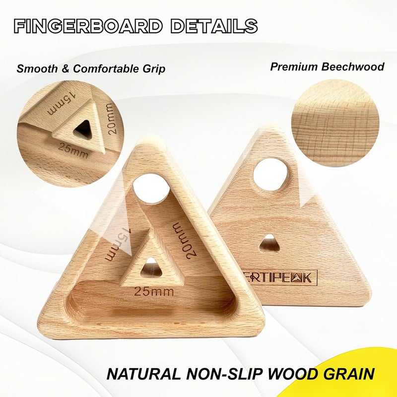 VERTIPEAK Portable Hangboard Rock Climbing, 2 pack Triangular Wooden Climbing Fingerboard with 3 Multi-Depth Pockets, Finger Strength, Arm Workout & Pull-up Training - Image 5
